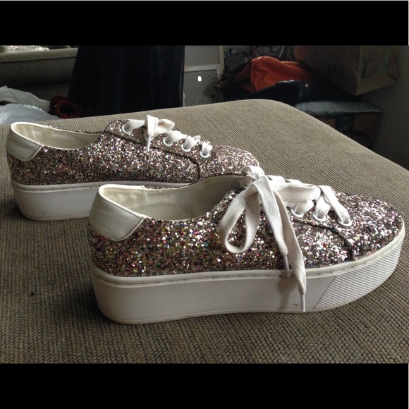 Steve Madden Wedged Sneakers Bling Glitter Shoes - Picture 1 of 8